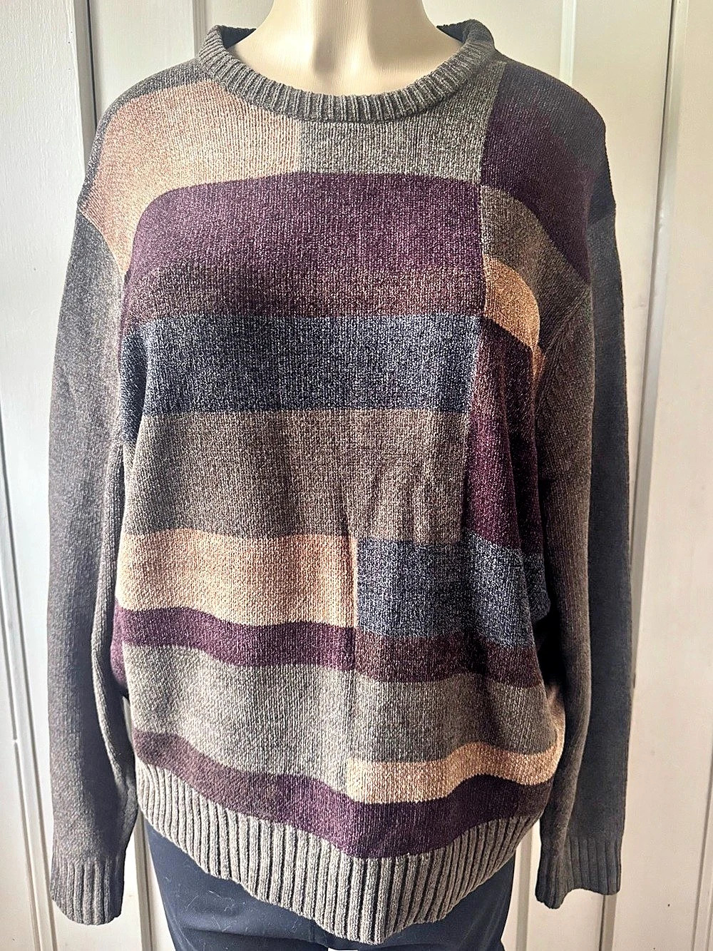 Vintage 90s Dockers Patchwork Geometric Knit Sweater Mens Medium Earth Tones